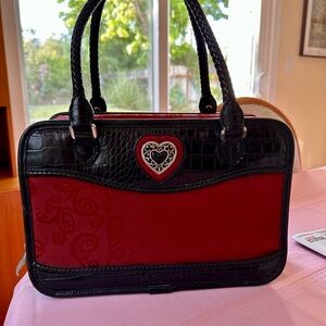 Brighton black leather croc and red fabric embossed cosmetic bag!